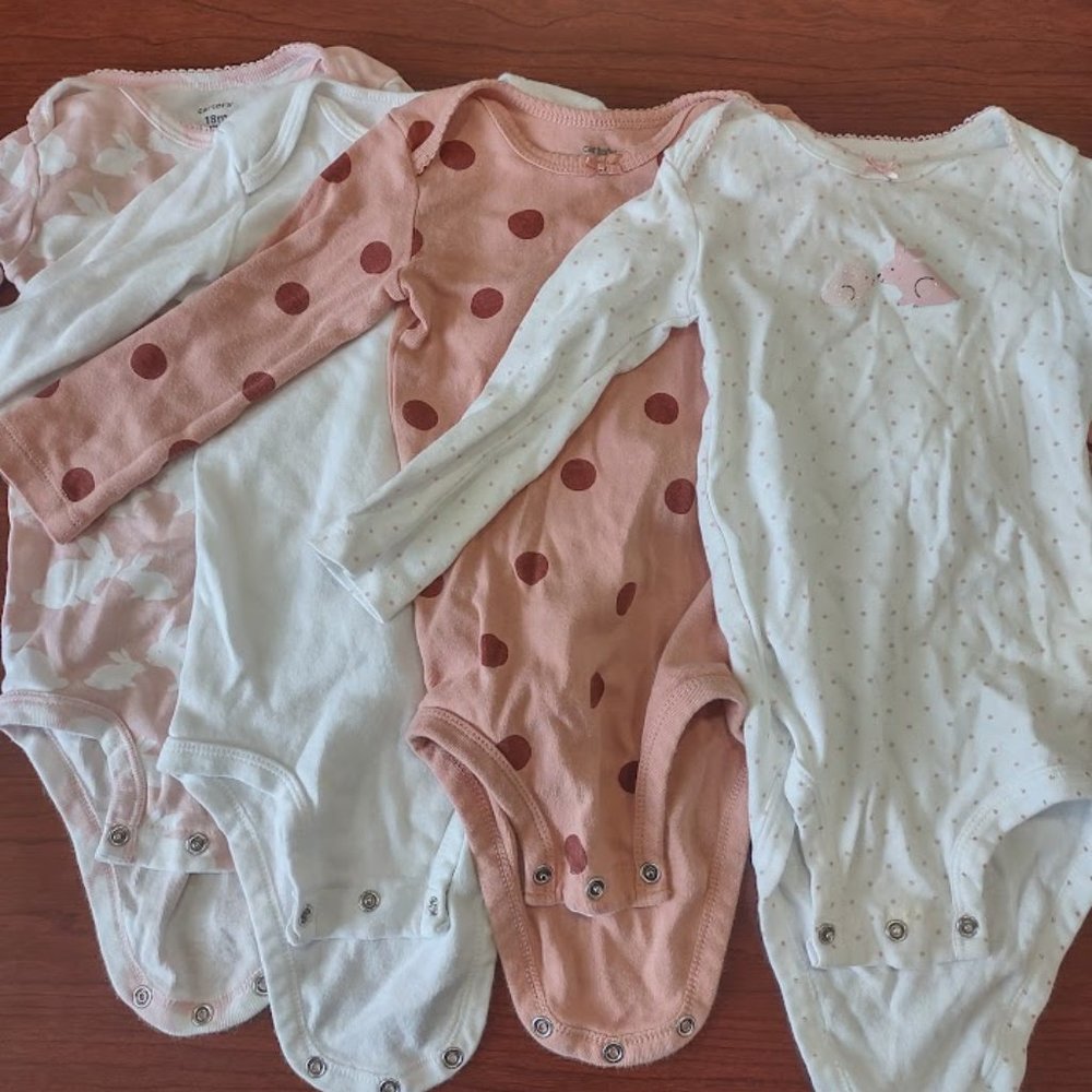 Lot of 18 long sleeve onesies, various colors, size 18M